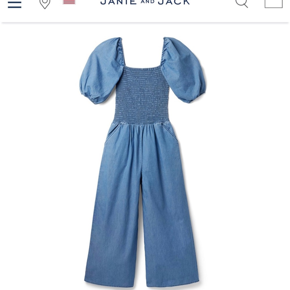 Janie & Jack chambray puff sleeve jumpsuit for girls